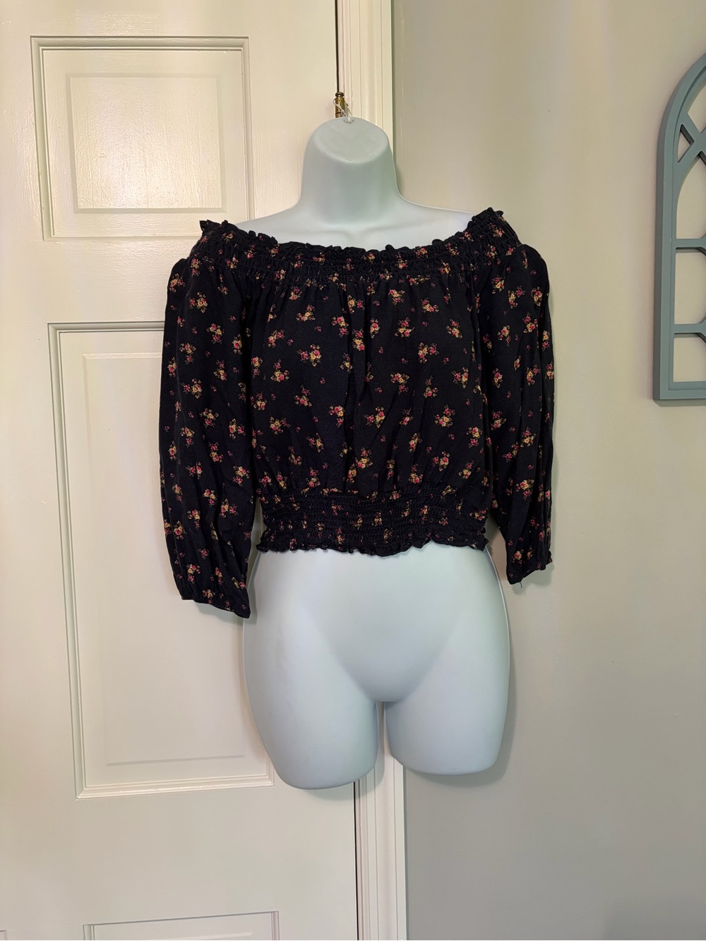 Free Kisses Black Floral Off-Shoulder Crop Top
